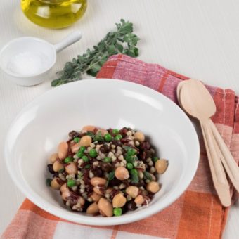 Buckwheat and red rice salad with mixed vegetables